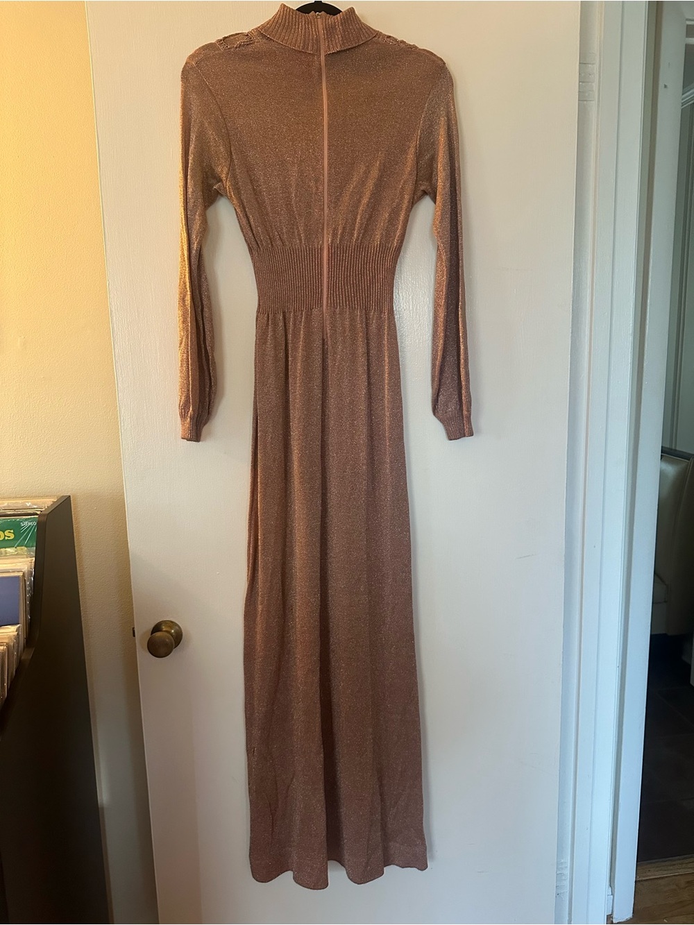 Vintage Long Sleeve Turtleneck Maxi Dress in Metallic Rose Brown - Picture 9 of 10